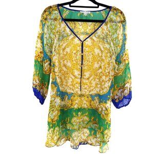 Alberto Makali Silk Top Women XS Green Cruise Grannycore Boho Resort Beach Vacay